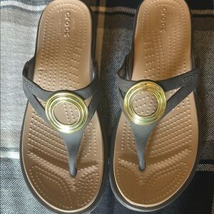 Crocs Women's Brown and Gold Sandals